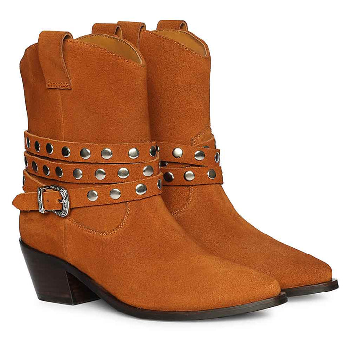 Saint Bristol Tan Suede Leather Studded Ankle Boots