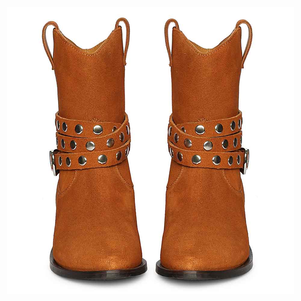 Saint Bristol Tan Suede Leather Studded Ankle Boots