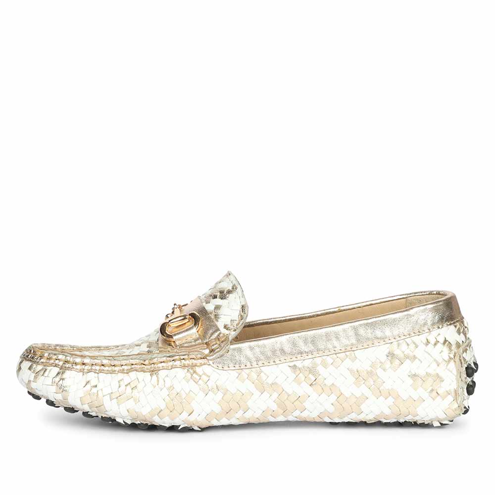 Saint Aurora Platin-White Handwoven Leather Horsebit Loafers