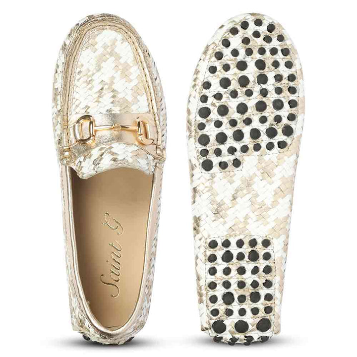 Saint Aurora Platin-White Handwoven Leather Horsebit Loafers