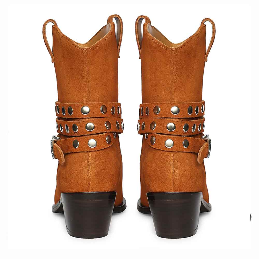 Saint Bristol Tan Suede Leather Studded Ankle Boots