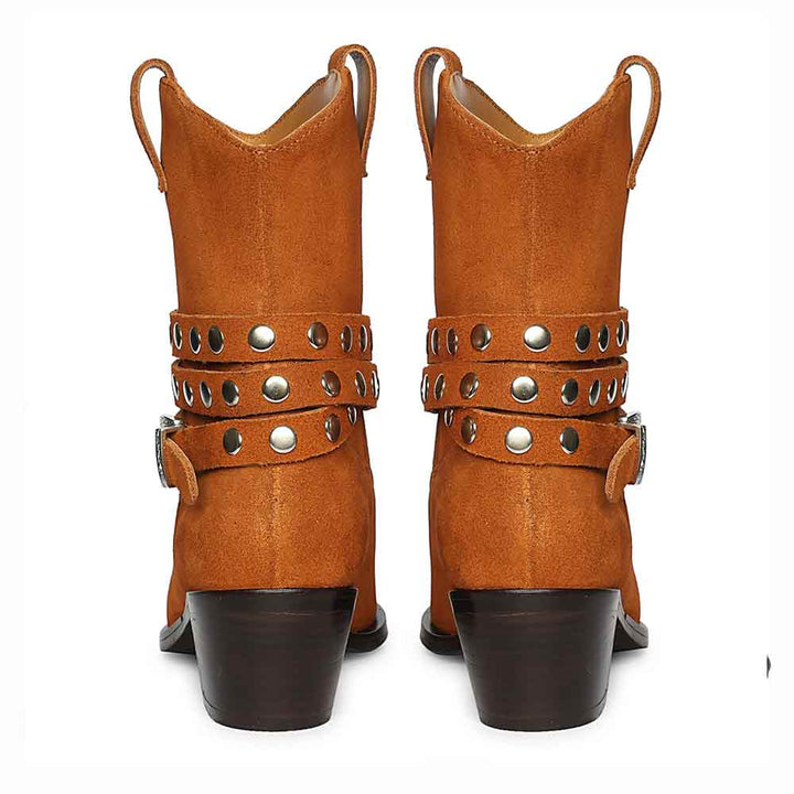 Saint Bristol Tan Suede Leather Studded Ankle Boots