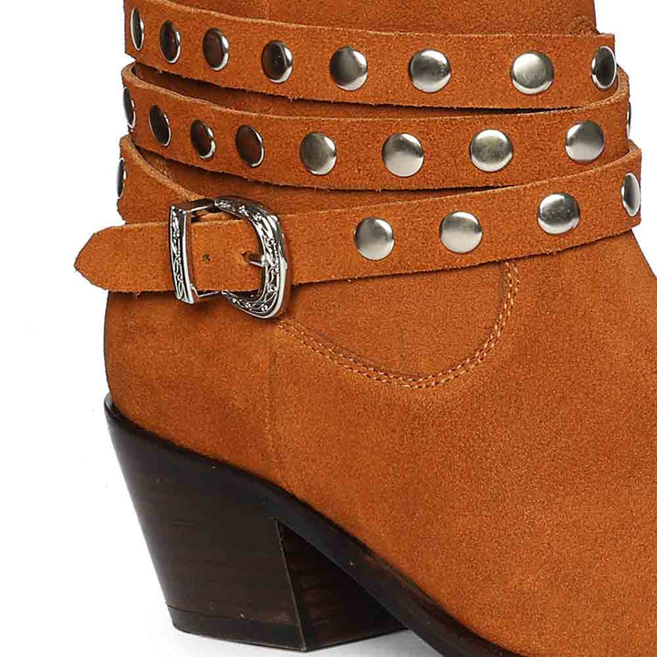 Saint Bristol Tan Suede Leather Studded Ankle Boots