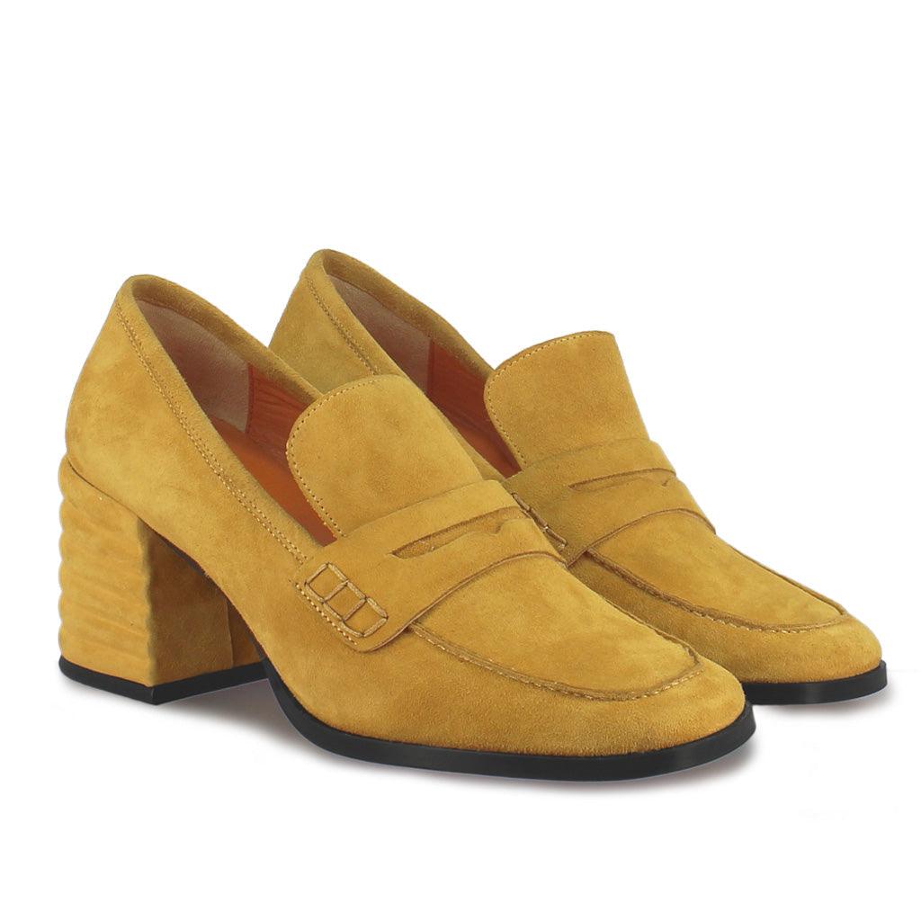 Roll over or click image to zoom in Saint Amelia Mustard Suede Leather Handcrafted Shoes - SaintG UK