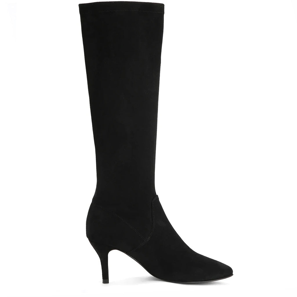 Saint Jemima Black Stretch Suede Kitten Heel Knee High Boots - SaintG India