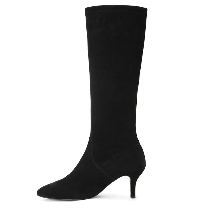 Saint Jemima Black Stretch Suede Kitten Heel Knee High Boots - SaintG India