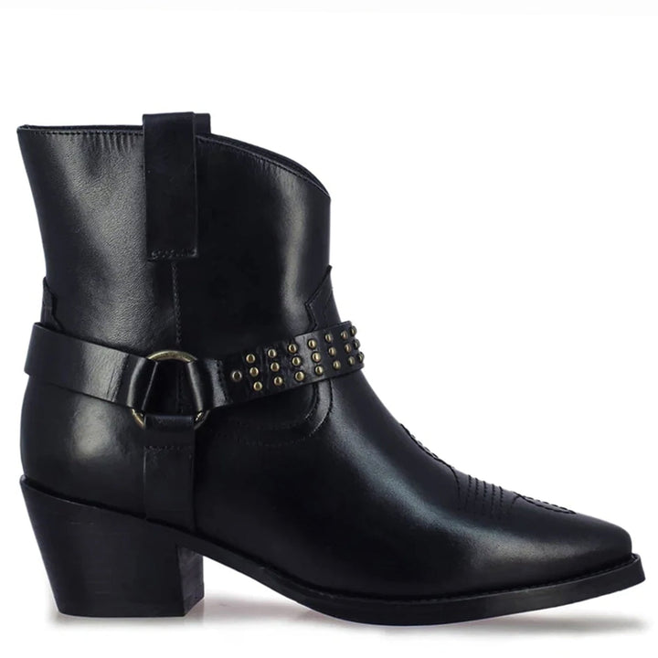 Saint Enrica Metal Studded Black Leather Ankle Boots - SaintG India