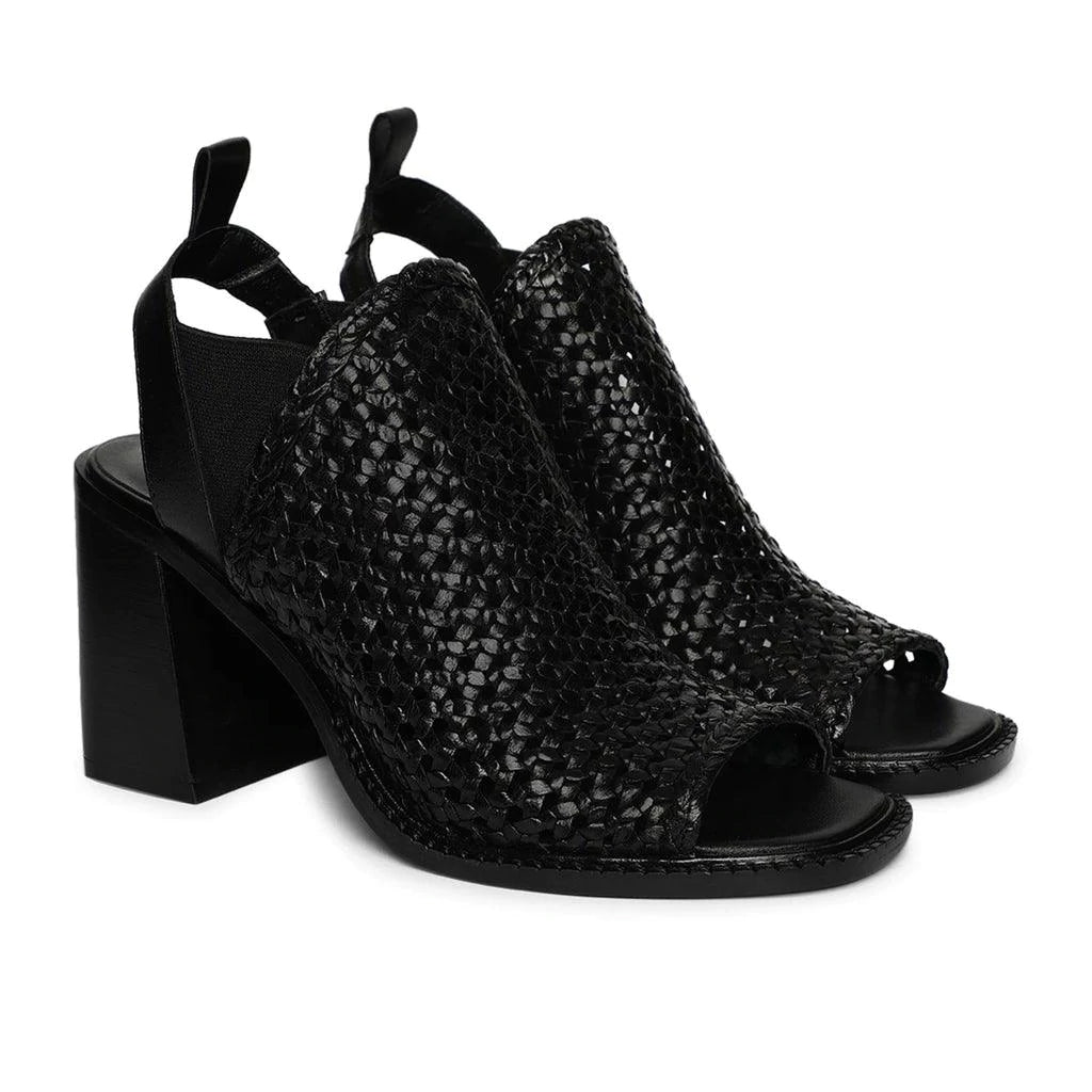 Saint Bella Black Woven Leather Block Heels