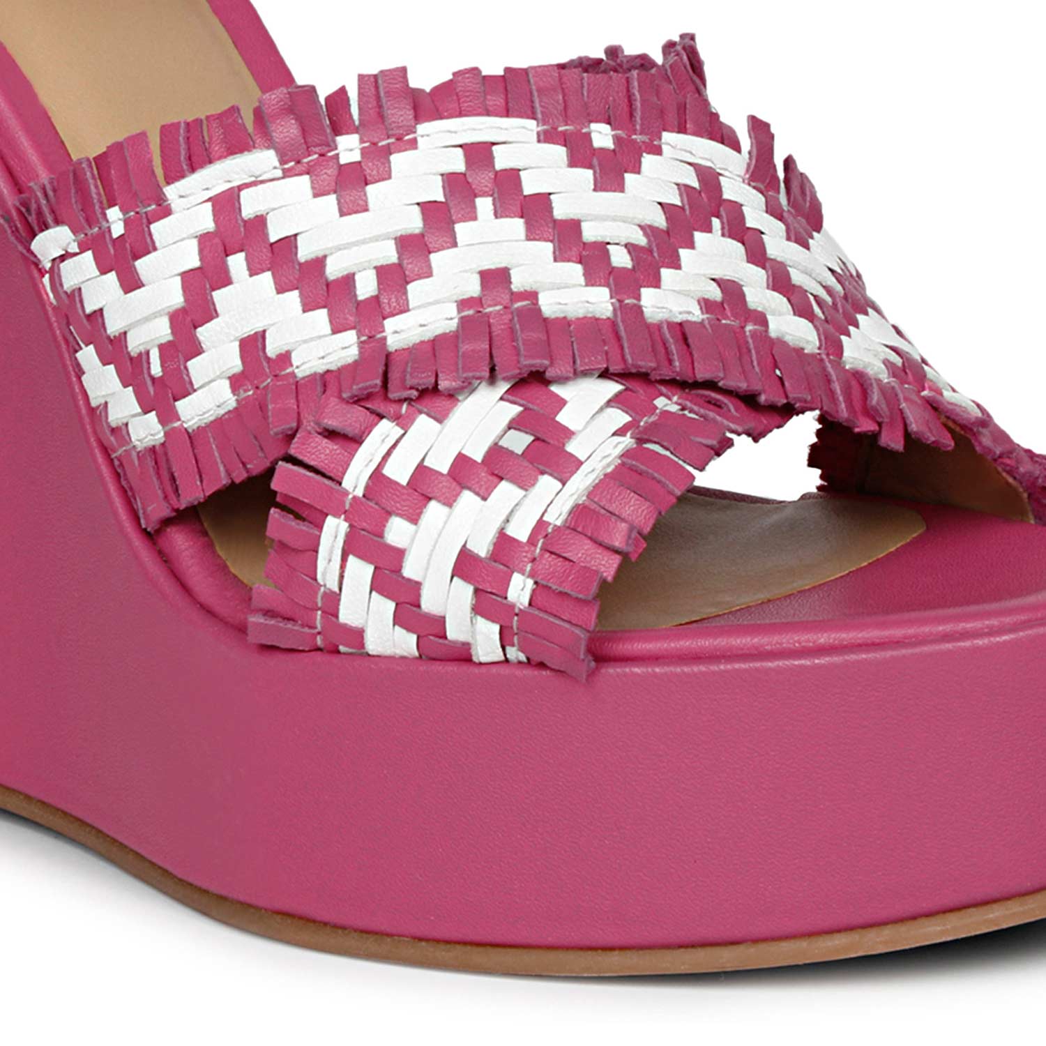 Saint Glenda Hand Woven Hot Pink Leather Wedge Heels – SaintG USA
