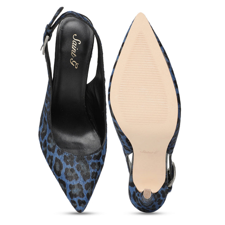 Saint Verona Blue Leopard Print Leather Kitten Stiletto Heels