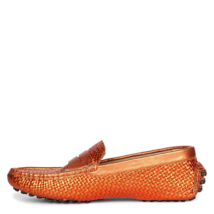 Saint Liana Orange Woven Leather Loafers