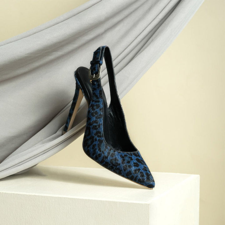 Saint Verona Blue Leopard Print Leather Kitten Stiletto Heels