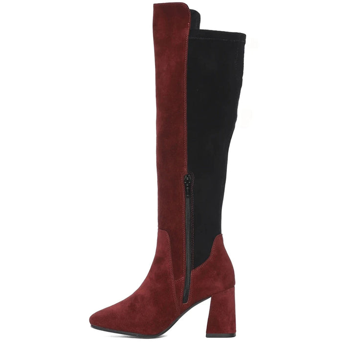 Elexis Maroon Leather Knee High Boots