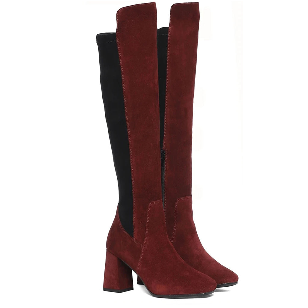 Elexis Maroon Leather Knee High Boots