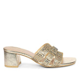 Saint Stevie Crystal Gold Leather Block Heels