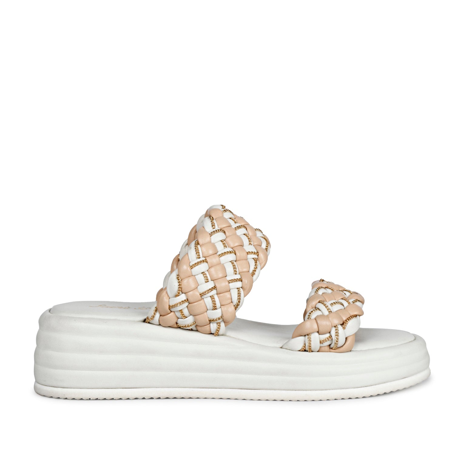 【 】★サンダル★ Women's Florency Woven Sandals Saint Flurina Chain Embellished Beige Woven Leather Wedge