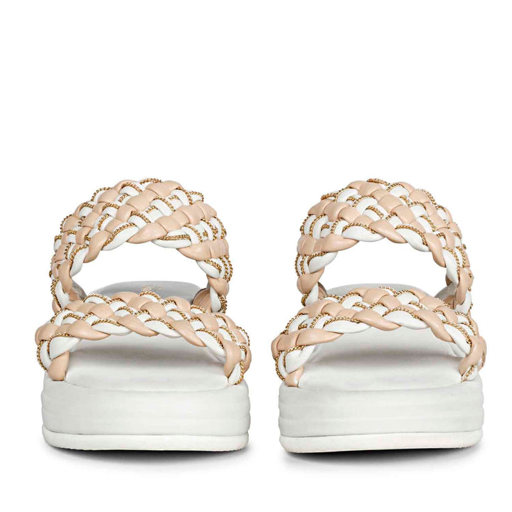 Step into style with Saint Flurina Chain Beige Sandals - Woven leather, platform, and fashionable chain detail.