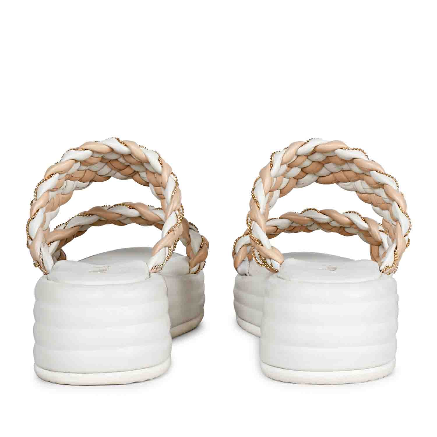 Saint Flurina Chain Embellished Beige Woven Leather Wedge