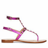 Saint Irene Hot Pink Leather Metal Studded Flat Sandals