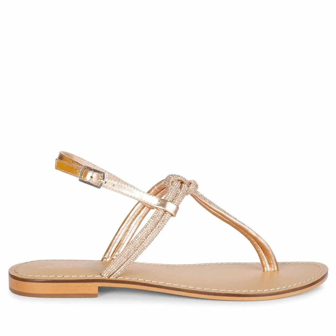 Saint Elsie Crystal Cord Amber Leather Flat Sandals