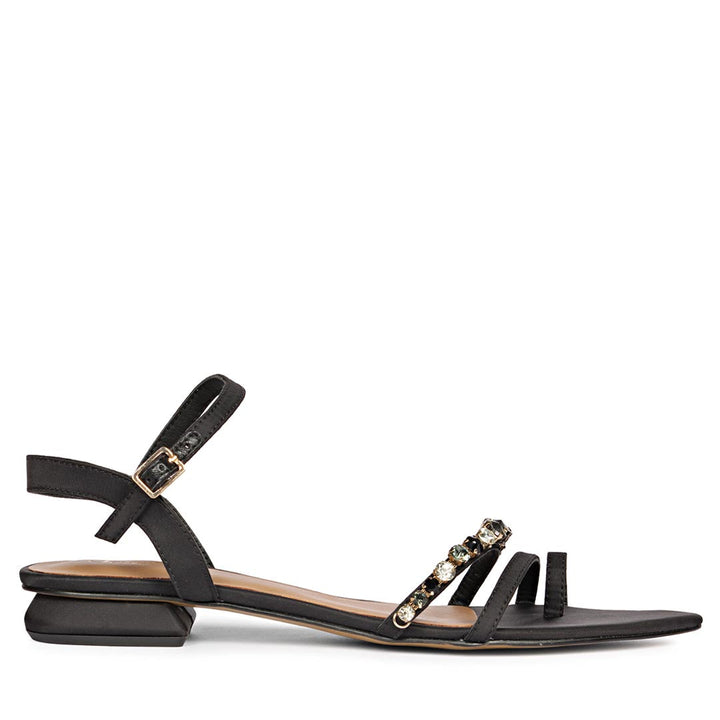 Saint Annie Stone Embellished Black Nylon Fabric Sandals