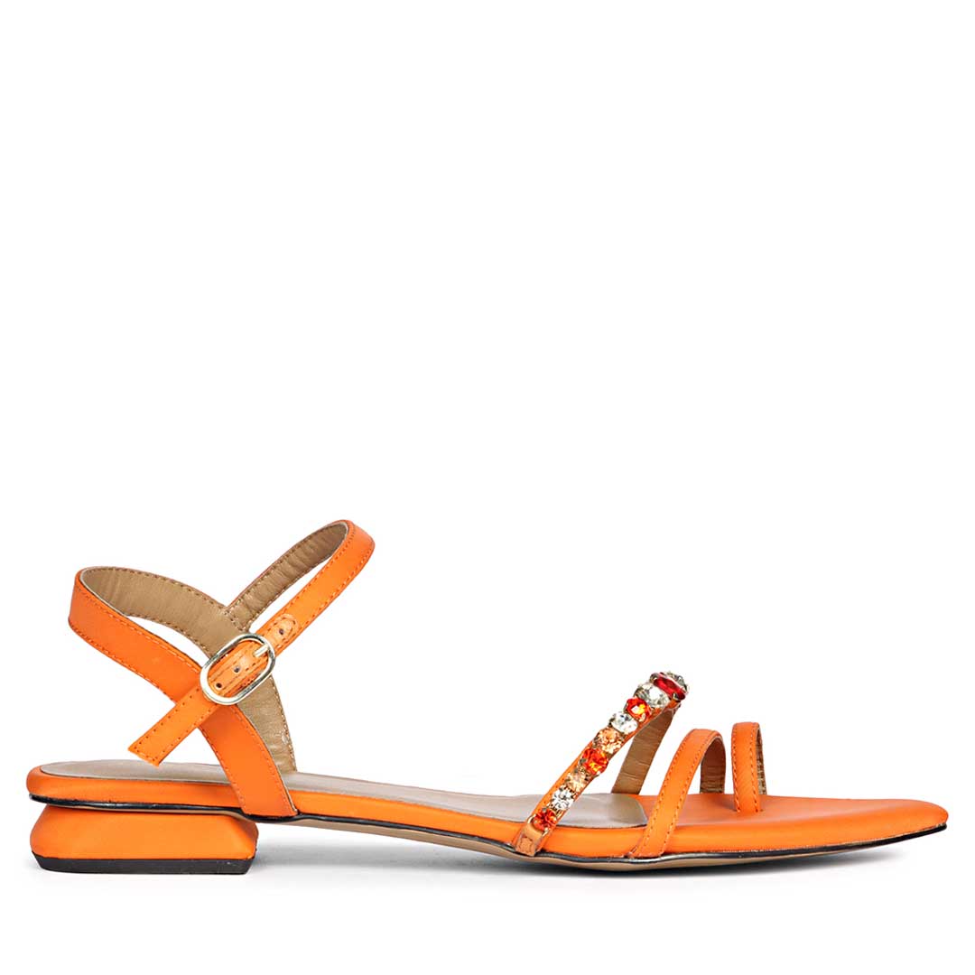 Saint Annie Stone Embellished Orange Nylon Fabric Sandals