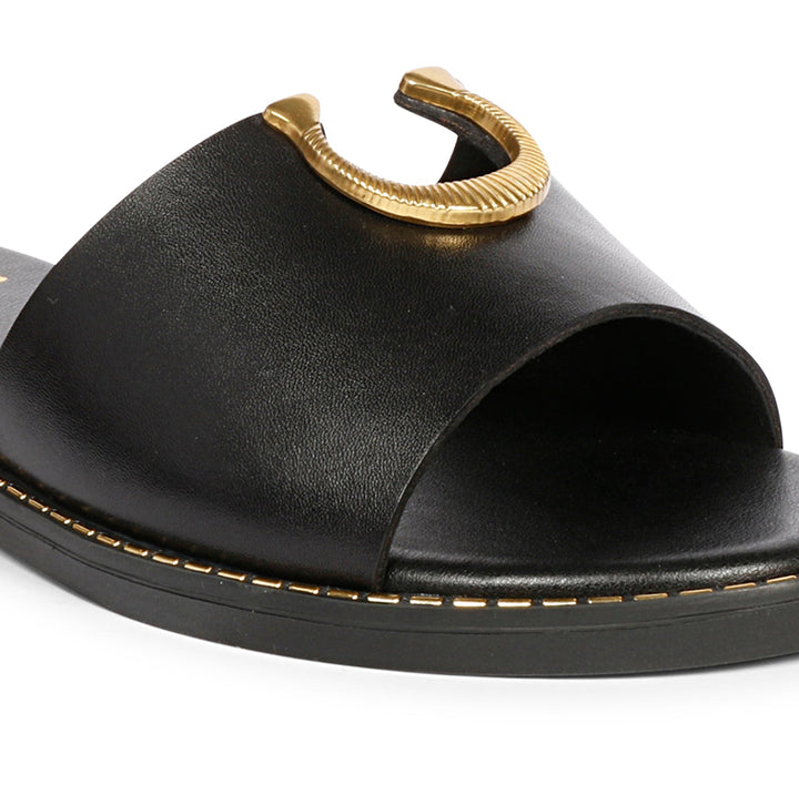 Vivi Blu - Amber Horseshoe Ornament Sandals - Black Leather