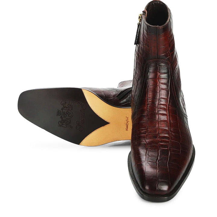 Saint Umberto Brown Croco Embossed Leather High Ankle Boot