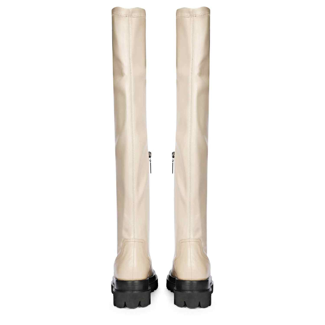 Saint Malia Taupe Stretch Napa Thigh High Boots