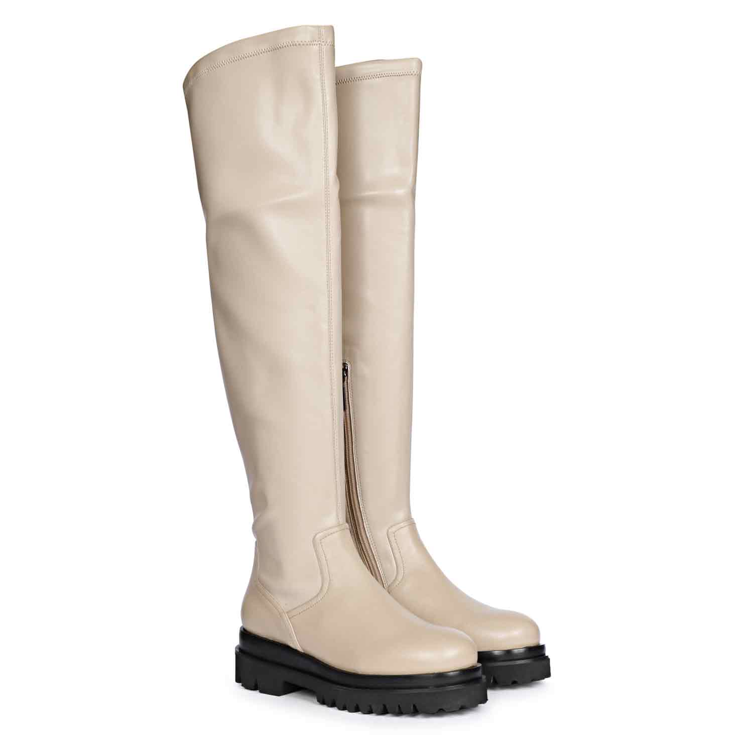 Buy Women's Malia Taupe Stretch Leather Above the Knee Boots