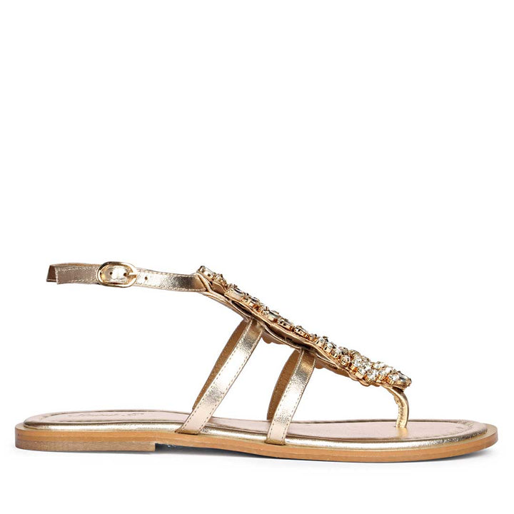 Saint Jenna Silver Stone Adorned Platin Leather Flat Sandals