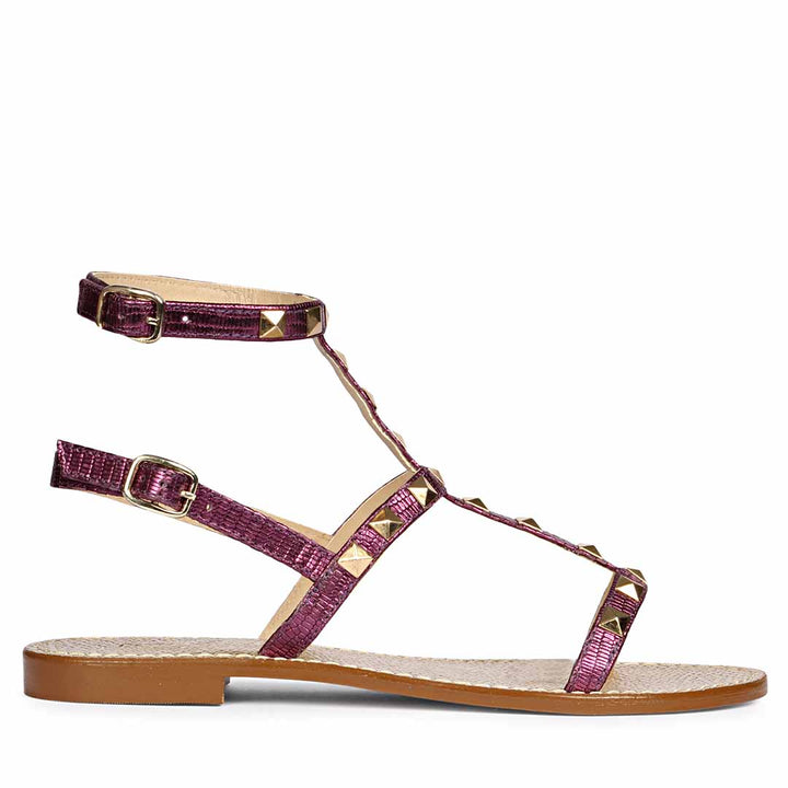 Saint Miriam Purple Leather Flat Sandals