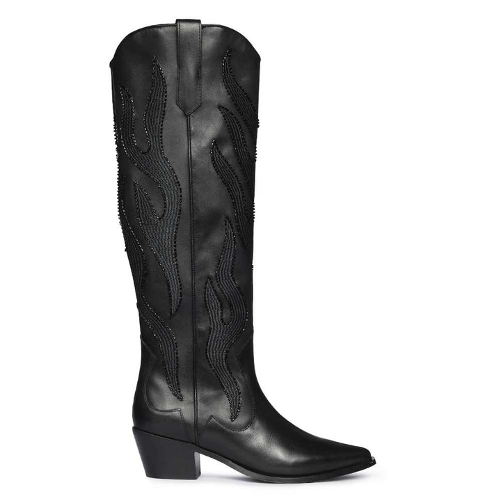 Saint Tiziana Hand Embroidered Black Leather Cowboy Boots