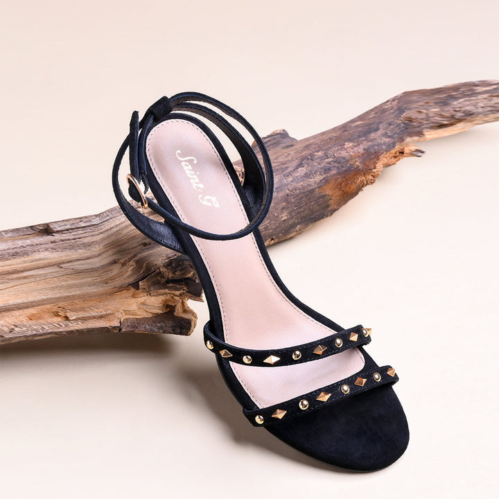 Saint Dovie Studded Black Suede Leather Stilettos