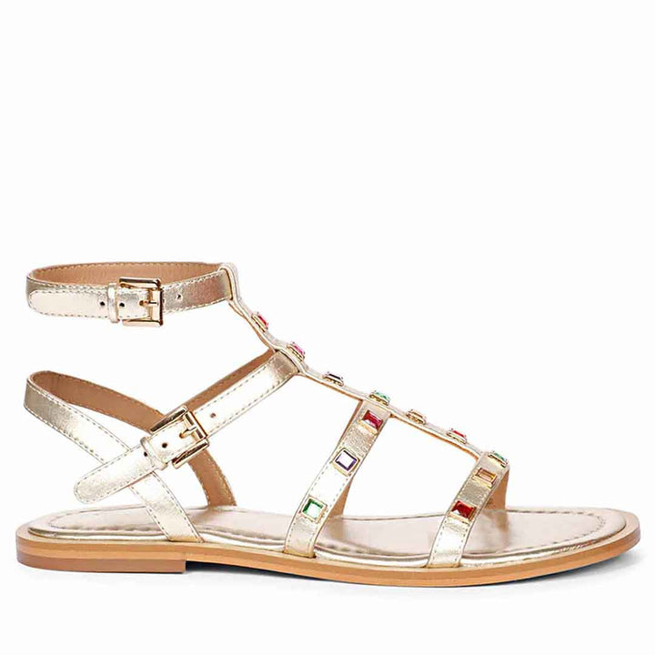 Saint Melina Multi Stone Studded Platin Leather Sandals