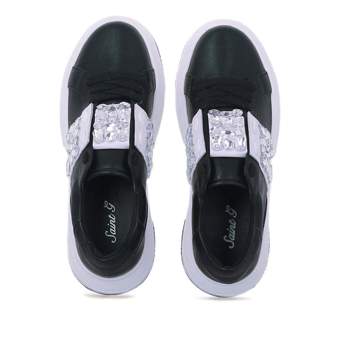 Saint Joanna Crystal Black Leather Sneakers: Elegant, comfortable footwear with a touch of sparkle, perfect for any occasion