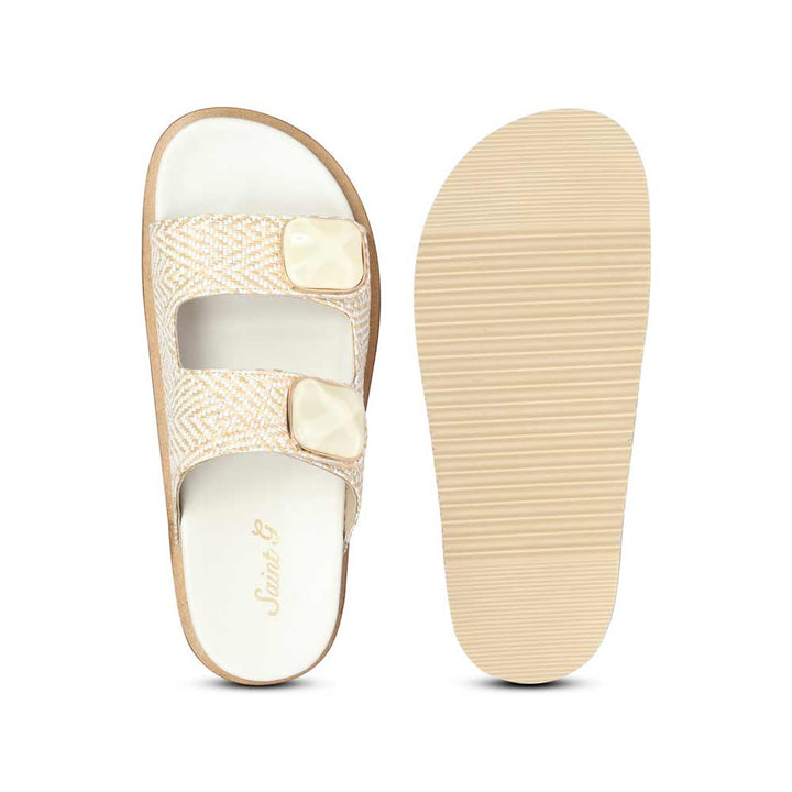Saint Oren Off White Stone Jeweled Raffia Leather Sandals
