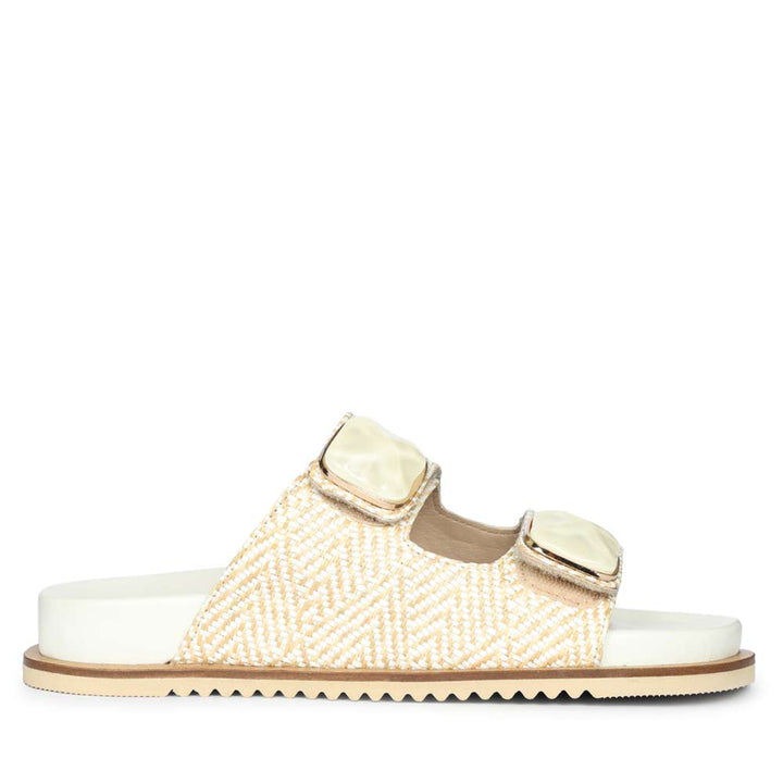 Saint Oren Off White Stone Jeweled Raffia Leather Sandals