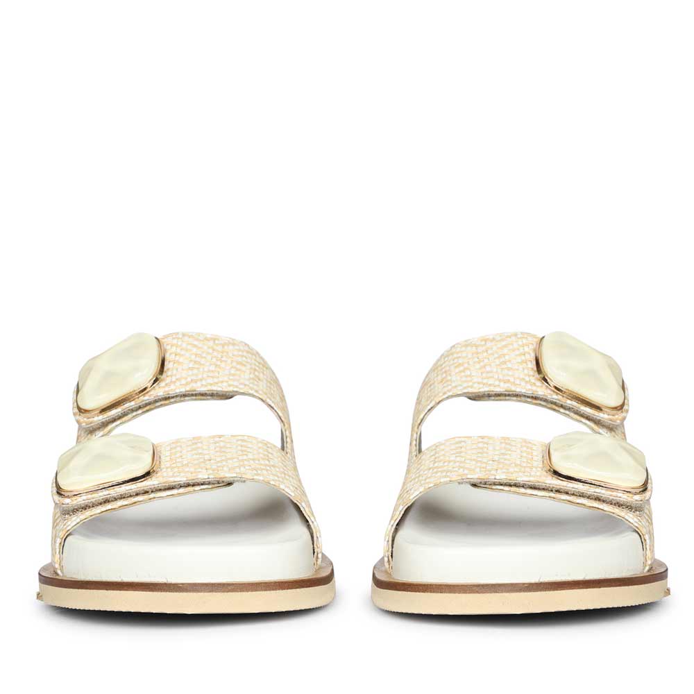 Saint Oren Off White Stone Jeweled Raffia Leather Sandals