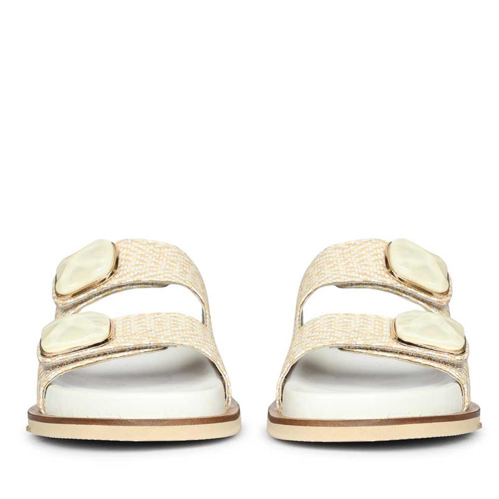 Saint Oren Off White Stone Jeweled Raffia Leather Sandals
