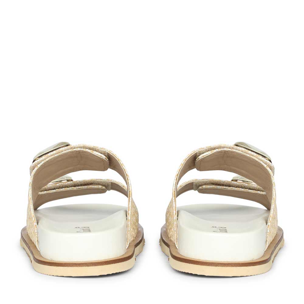 Saint Oren Off White Stone Jeweled Raffia Leather Sandals