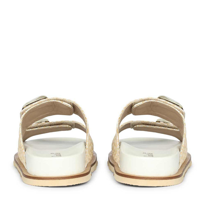 Saint Oren Off White Stone Jeweled Raffia Leather Sandals