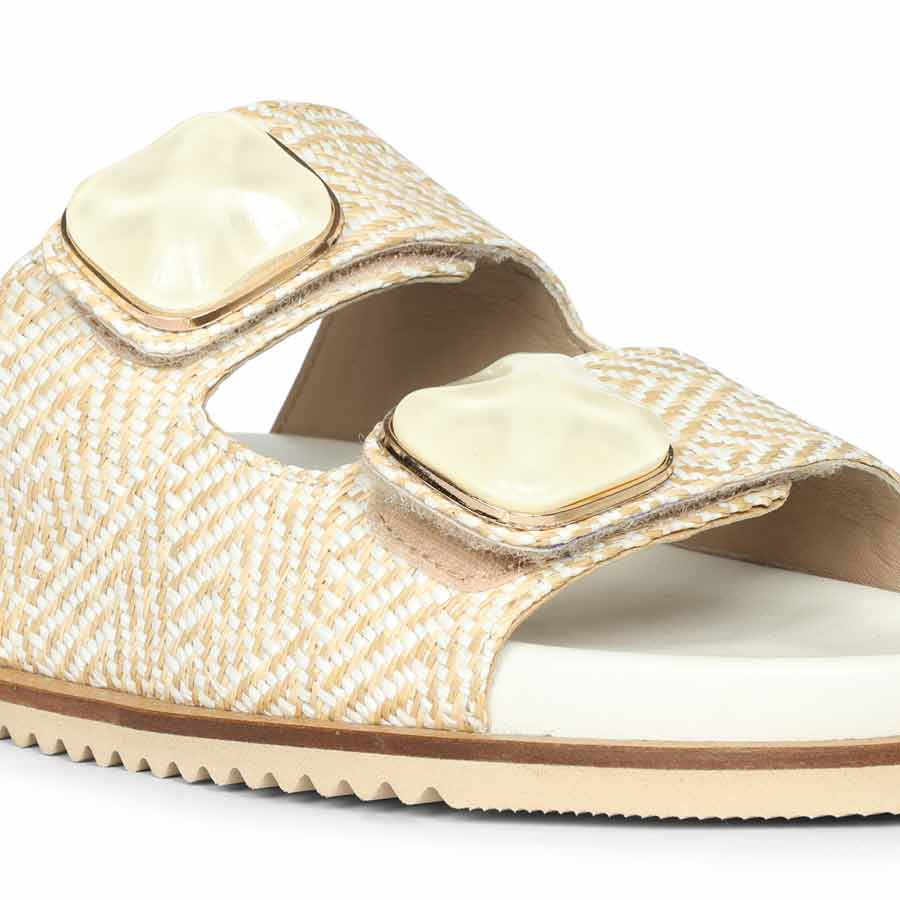 Saint Oren Off White Stone Jeweled Raffia Leather Sandals