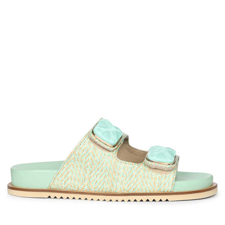 Saint Oren Turquoise Stone Jeweled Raffia Leather Sandals