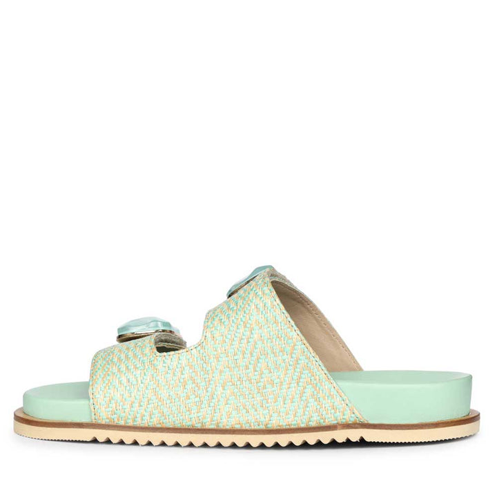 Saint Oren Turquoise Stone Jeweled Raffia Leather Sandals