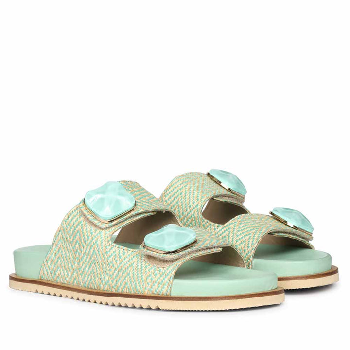 Saint Oren Turquoise Stone Jeweled Raffia Leather Sandals