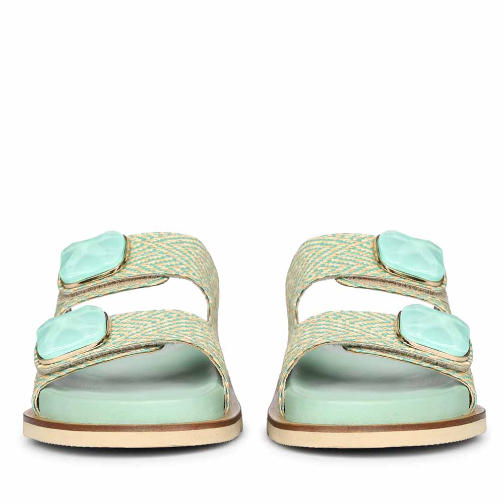 Saint Oren Turquoise Stone Jeweled Raffia Leather Sandals