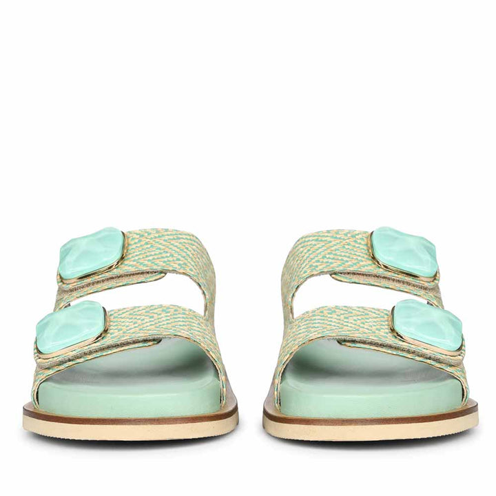 Saint Oren Turquoise Stone Jeweled Raffia Leather Sandals