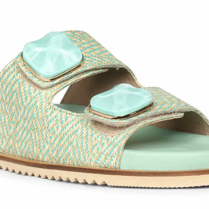 Saint Oren Turquoise Stone Jeweled Raffia Leather Sandals