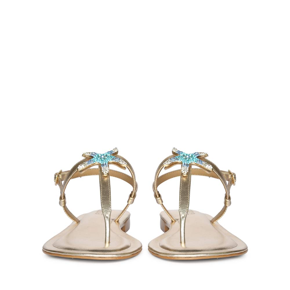 Saint Avril Starfish Jeweled Platin Leather Sandals